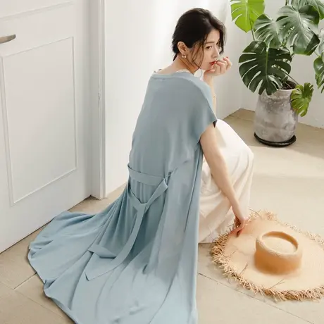 桔熊夏季气质温柔枫落肩宽松短袖长款针织外套罩衫女装大码FA2760图片