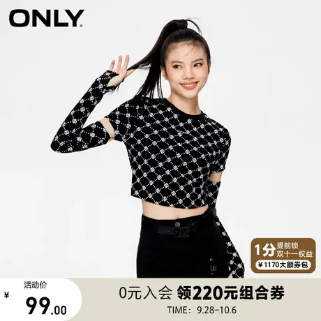【买5免1】ONLY奥莱2023夏季新款时尚休闲老花满印可拆卸袖圆领T商品大图