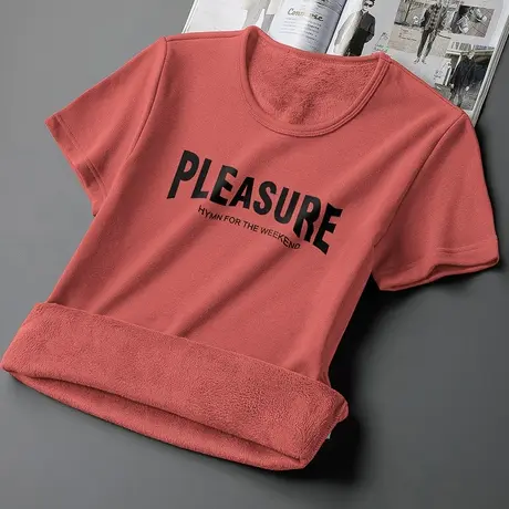 短袖t恤男生潮牌圆领半袖印花上衣服加绒加厚保暖内搭打底衫体恤商品大图