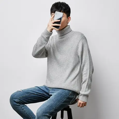 唐狮秋冬新款毛衣男高领花纱加厚潮流青少年打底针织毛图片