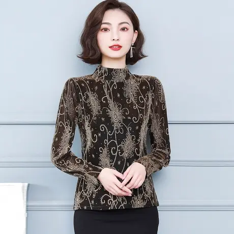 2023秋冬季新款亮丝气质高级感加绒打底衫女外穿百搭洋气立领上衣商品大图