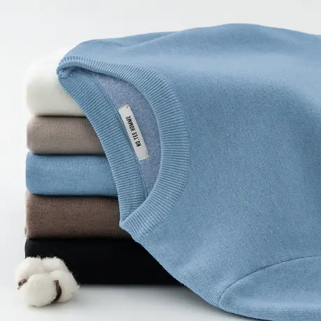 一体绒毛衣男秋冬季保暖内搭打底衫加绒加厚针织衫圆领毛衫毛线衣商品大图