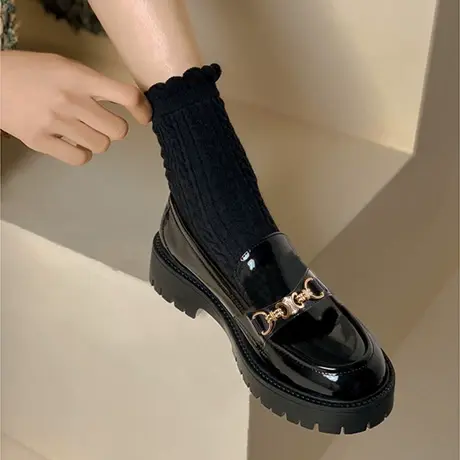 真皮乐福鞋女秋冬季2023年新款厚底英伦风小皮鞋百搭黑色休闲单鞋商品大图