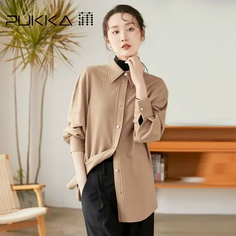 蒲PUKKA 女装羊毛衬衫冬装原创设计中长款衬衣外套商场同款商品大图