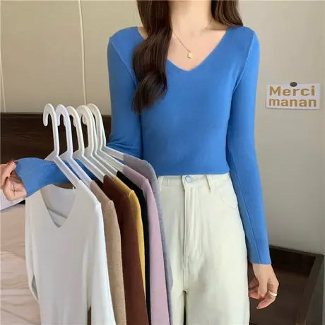 2023新款春秋冬季初恋感红色衣服爆款新年时尚洋气打底衫毛衣女士图片