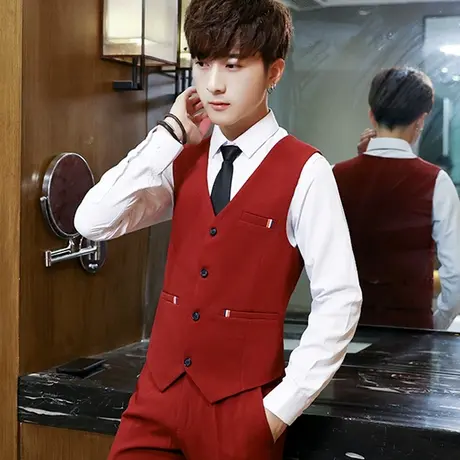 男士马甲潮流四季职业装马夹潮流时尚新郎结婚礼服西装工装黑背心商品大图