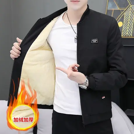 男士外套韩版休闲加绒夹克男春秋立领上衣潮流男秋冬装加厚棉衣服商品大图