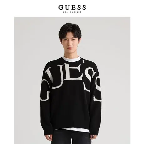 GUESS秋季男士时尚保暖宽松字母LOGO圆领套头针织毛衣-MM4S1654商品大图