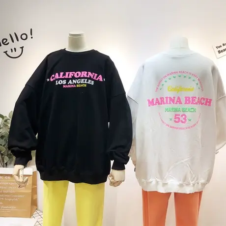 2020春款韩国东大门ulzzang原宿街头字母运动跑步宽松BF卫衣大码商品大图