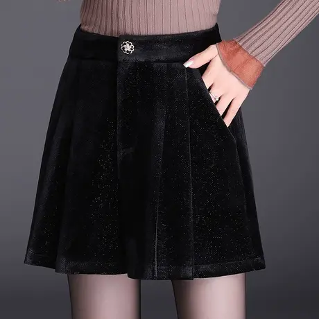 黑色时尚阔腿短裤女2023年秋冬新款百搭宽松a字高腰休闲外穿靴裤商品大图