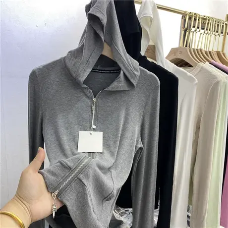 春秋装新款薄款休闲连帽长袖卫衣外套女运动防晒衣拉链慵懒风开衫商品大图