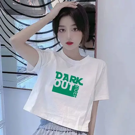 设计感小众短款上衣女夏季2023年新款宽松仿棉白色正肩短袖t恤潮商品大图