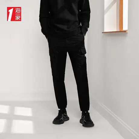 海一家抽绳松紧腰工装裤2023秋季新款大口袋装饰青春时尚休闲裤男商品大图