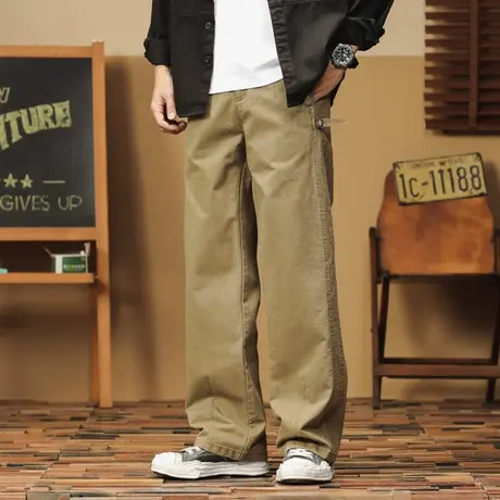 时尚直筒裤子秋冬季男裤男士百搭舒适休闲裤百搭水洗直筒工装裤商品大图