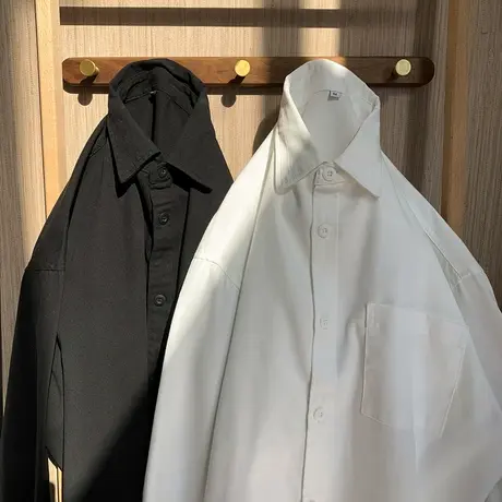 日系白色衬衫男短袖休闲宽松大码打底纯棉西装内搭内衬衣长袖外套商品大图