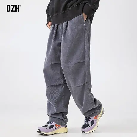 男士灯芯绒高街裤子男宽松秋季2024新款休闲裤直筒垂感褶皱伞兵裤商品大图