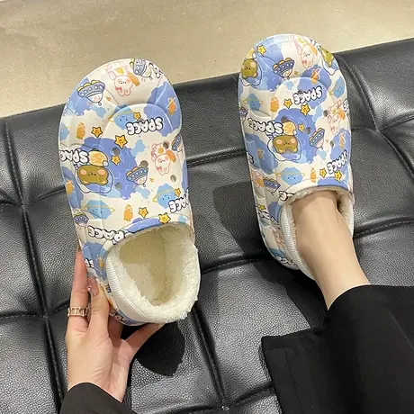 棉拖鞋女冬季包跟可爱宇航小熊厚底加绒保暖室内居家外穿洞洞棉鞋商品大图