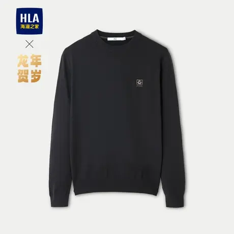 HLA/海澜之家龙年贺岁系列长袖针织衫24春夏新圆领精致绣花上衣男图片