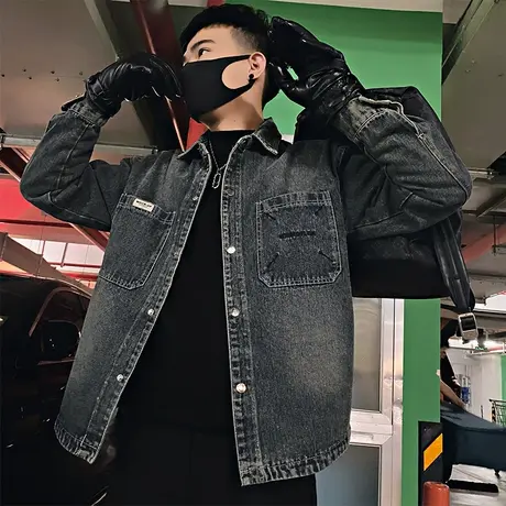 秋季新款牛仔外套男ins网红水洗夹克上衣时尚潮男痞帅工装牛仔衣商品大图