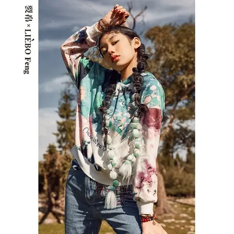 【会员价】裂帛LIEBOFeng设计感复古ins渐变印染宽松长袖连帽卫衣图片