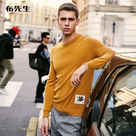 MrBu布先生休闲纯羊毛衫圆领男士加厚毛衣纯色长袖T恤BT10761断码商品大图