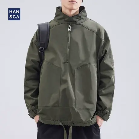 hansca冲锋衣外套男士秋冬季潮牌机能风立领拼接户外工装防风夹克商品大图