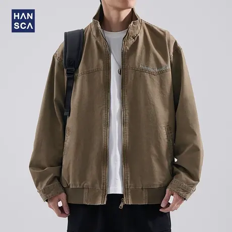 hansca美式工装外套男潮高级感秋季复古休闲上衣宽松重工翻领夹克商品大图