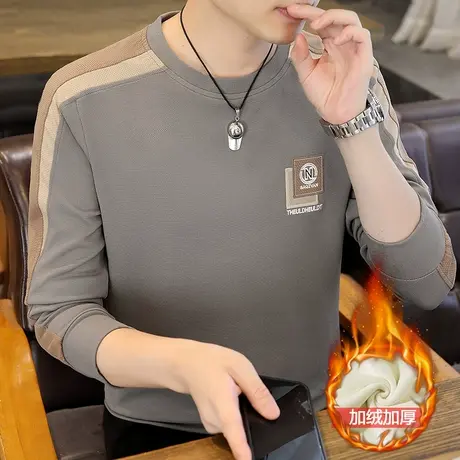 2023秋冬新款男士加绒加厚长袖T恤衫冬装保暖衣加大码打底衫卫衣商品大图
