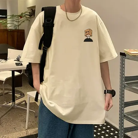 夏季短袖t恤男2024新款宽松时尚简约圆领半袖ins港风重磅潮牌体恤商品大图