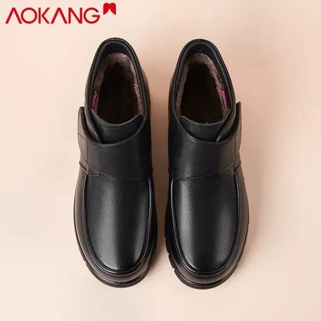 奥康女鞋妈妈鞋冬季真皮短靴女中老年防滑软底女棉鞋加绒保暖皮鞋图片