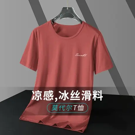 莫代尔冰丝短袖t恤男士圆领上衣服潮流夏季半袖透气速干凉感体恤商品大图