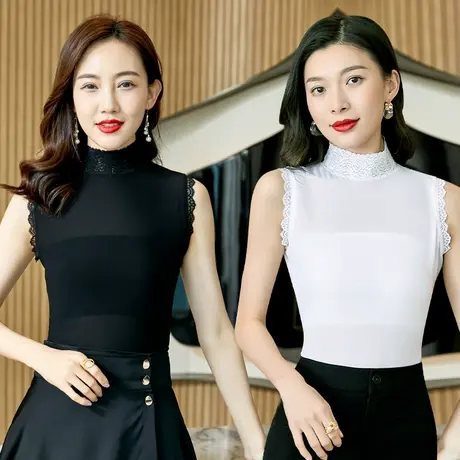 半高领蕾丝衫背心2022秋冬新款内搭洋气薄款打底衫配毛衣衬衣假领商品大图