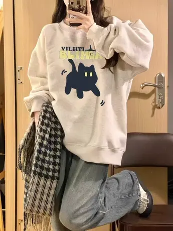 美式复古hiphop潮牌卫衣女春秋薄款宽松oversize慵懒风小个子外套商品大图