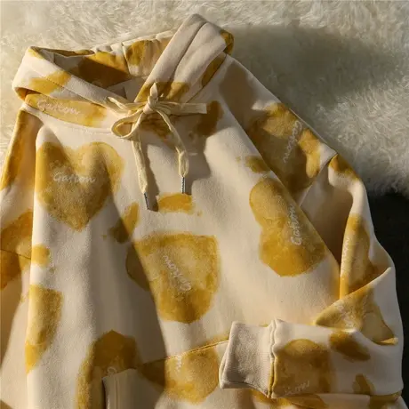 盐系炸街满印扎染渐变爱心卫衣女秋季情侣宽松bf慵懒风连帽外套潮图片