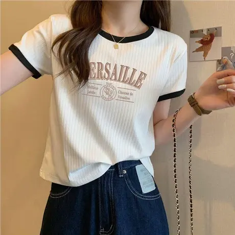 美式港风超火cec短袖T恤女夏天韩版修身洋气时尚短款上衣体恤潮图片
