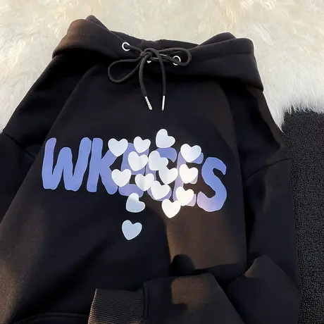 美式复古连帽卫衣女设计感小众ins潮牌秋冬加绒加厚宽松大码外套图片