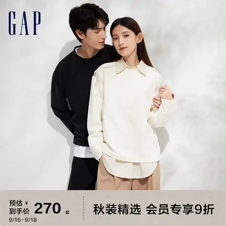 Gap女装秋季2023新款LOGO水洗棉宽松廓形长袖889885休闲T恤图片