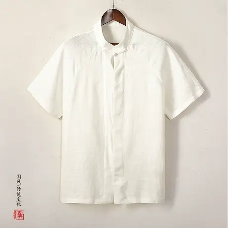 亚麻短袖衬衫男新中式唐装立领盘扣中国风男装衬衣禅意茶服居士服商品大图