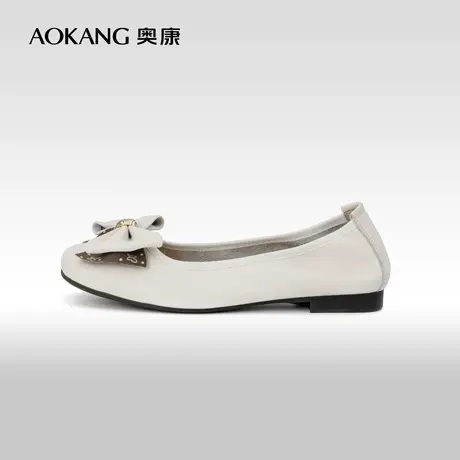 奥康女鞋 2023春秋季真皮时尚休闲女士单鞋舒适百搭平底蝴蝶结商品大图