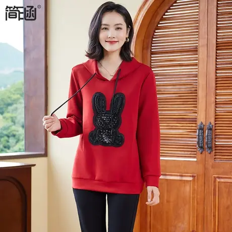 胖mm大码女装2024春季卫衣春秋简涵洋气宽松显瘦加肥加大上衣商品大图
