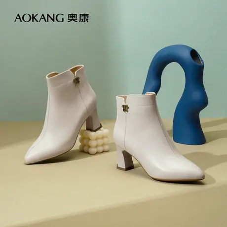 【门店发货】奥康女鞋 2022冬季新款真皮舒适休闲时装短靴图片