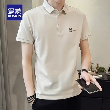 罗蒙男士冰丝短袖Polo衫夏季薄款商务休闲刺绣带翻领上衣服半袖体商品大图
