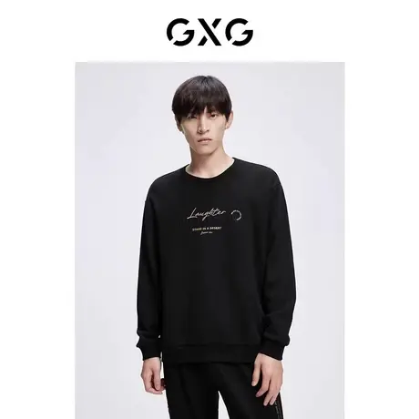 【新款】GXG男装 秋季时尚潮流休闲字母刺绣圆领卫衣男GHC131013H商品大图