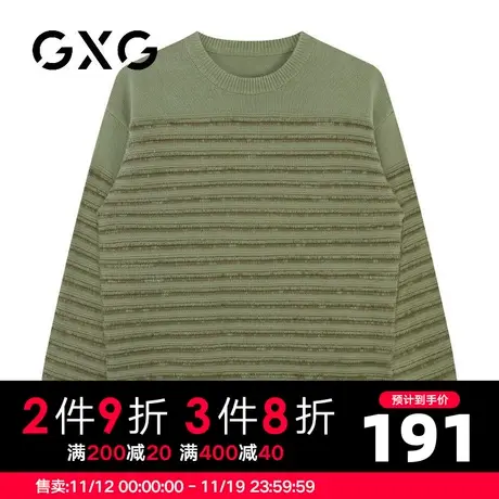【新品】GXG男装23冬季新品时尚撞色条纹圆领百搭长袖针织衫毛衣商品大图