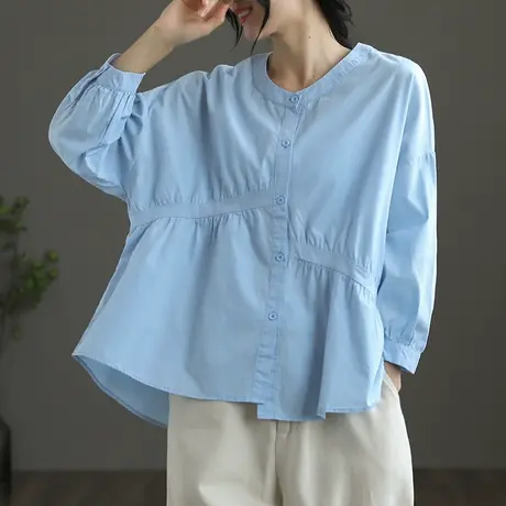 dza 初秋季白色衬衫宽松长袖上衣女士2022新款气质衬衣不规则女装商品大图