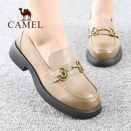 Camel/骆驼女鞋春夏季款真单层牛皮舒适青年潮中口平跟单休闲鞋子图片