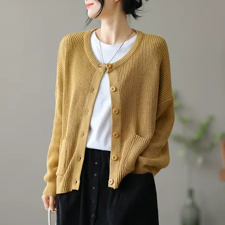 dza 复古毛针织开衫休闲女士毛衣短外套2022新款秋季宽松百搭上衣图片