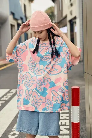 国潮情侣装上衣女装设计感小众夏季别致独特正肩中长款短袖T恤ins商品大图