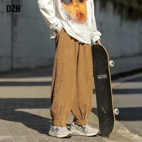 男士美式复古咖啡色裤子男高街潮牌灯芯绒直筒休闲裤秋季2023新款商品大图