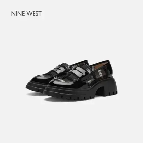 Nine West/玖熙高跟乐福鞋女2025年新款透气网面厚底增高鞋松糕鞋图片